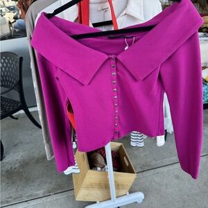 Anthropologie Magenta Off-the-Shoulder Sweater
